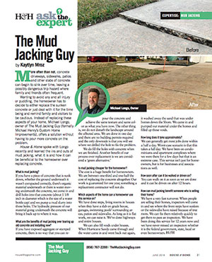 The Mudjacking Guy | Ask the Expert | H&H magazine article | June 2018