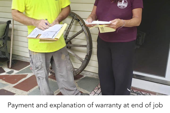 Payment and explanation of warranty at end of job